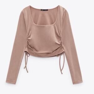 Zara Taupe Ruched Long Sleeve Tee